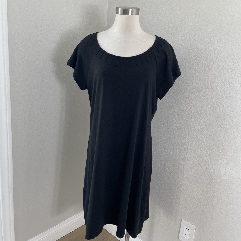 J Jill Dress Womens Petite Large Black Scoop Neck Pintuck Pima‎ Modal Knit Soft